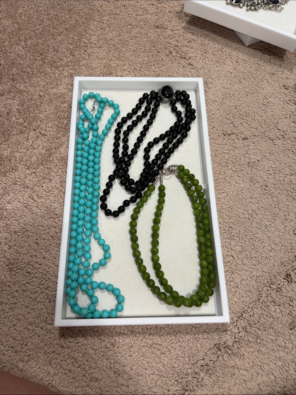 Three-Strand Beaded Necklace Set - Turquoise, Black, Olive Green